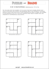 printable 4 by 4 medium level Mathdoku, KenKen-like, math puzzles for young and old