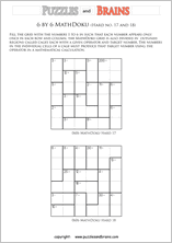 printable 6 by 6 difficult level Mathdoku, KenKen-like, math puzzles for young and old