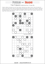printable medium level 9 by 9 Japanese Masyu Circles logic puzzles for young and old.
