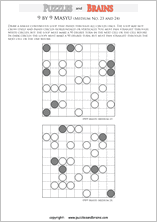 printable medium level 9 by 9 Japanese Masyu Circles logic puzzles for young and old.