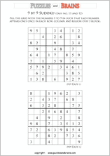printable easier 9 by 9  Sudoku puzzles