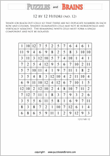 printable 12 by 12 Hitori logic puzzles that will boost your IQ