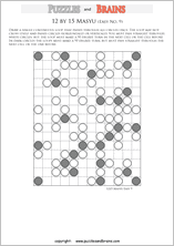 printable easier level 12 by 15 Japanese Masyu Circles logic puzzles for young and old.