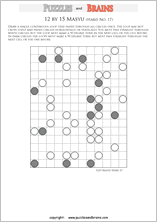 printable difficult level 12 by 15 Japanese Masyu Circles logic puzzles for young and old.