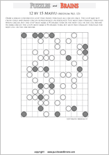 printable medium level 12 by 15 Japanese Masyu Circles logic puzzles for young and old.