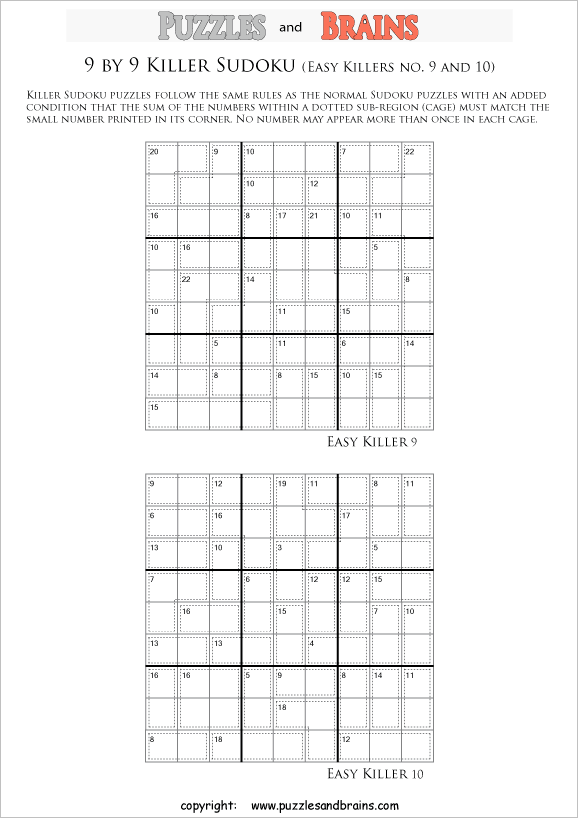 Printable Easier 9 By 9 Math Killer Sudoku Puzzles The Perfect Mix 