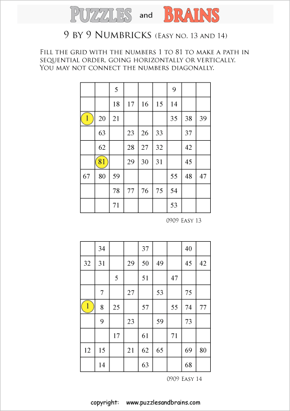 Numbrix Puzzles Printable