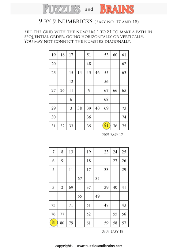 Numbrix Puzzles Printable