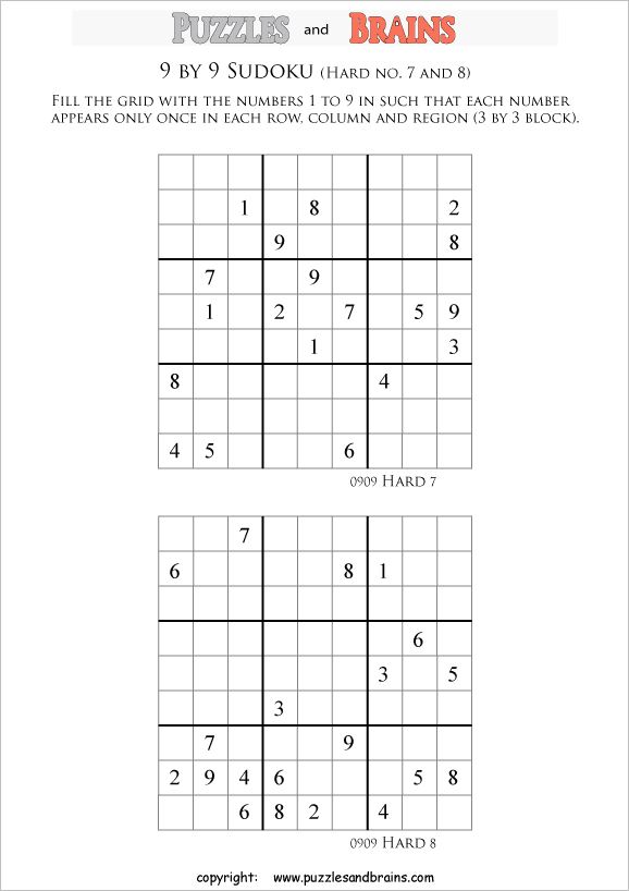 printable difficult level 9 by 9 sudoku puzzles for kids beginners and profs