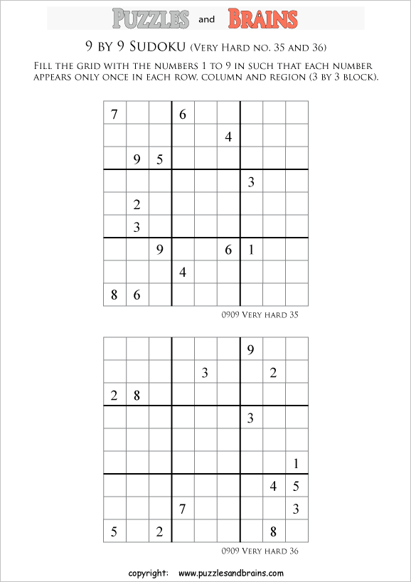 printable very difficult level 9 by 9 sudoku puzzles