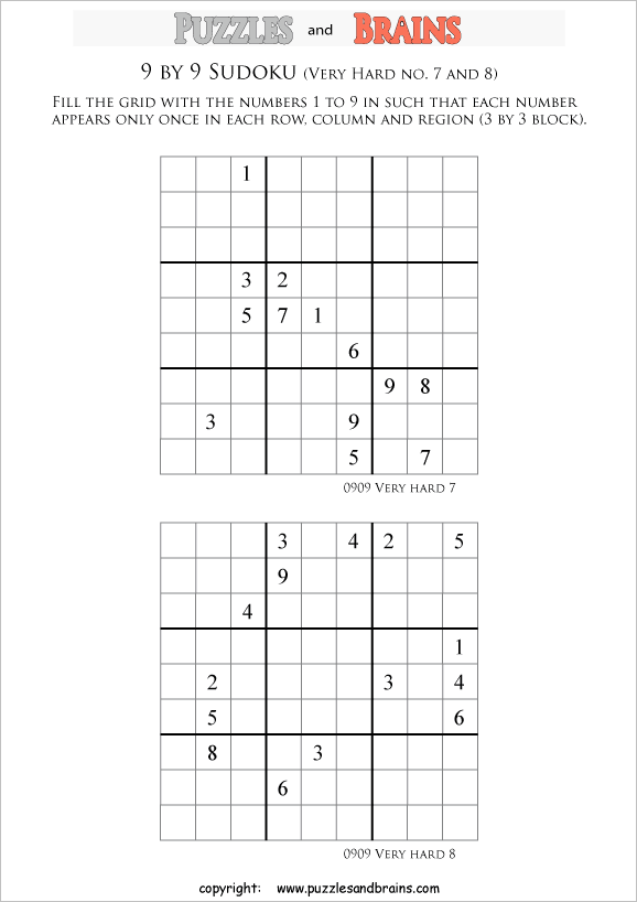 printable very difficult level 9 by 9 Sudoku puzzles
