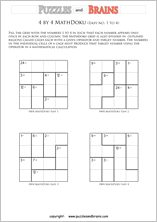 printable 4 by 4 easier Mathdoku, KenKen-like, math puzzles for young and old