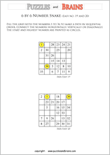 Free and printable Hidato or NUmber Snake puzzles for young and