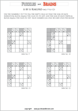 printable 6 by 6 math Kakuro puzzles for young and old math students