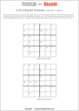 printable easier 6 by 6 killer sudoku math logic puzzles for kids