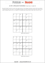 printable easier 6 by 6 killer sudoku math logic puzzles for kids