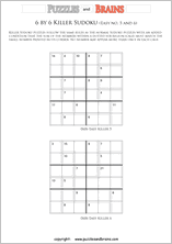 printable easier 6 by 6 killer sudoku math logic puzzles for kids