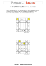 printable easier 6 by 6 Numbrix Number Snake puzzles for young and old