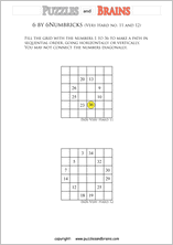 printable 6 by 6 very hard level Numbrix logic IQ puzzles