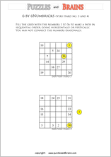 printable 6 by 6 very hard level Numbrix logic IQ puzzles