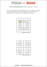 printable 6 by 6 very hard level Numbrix logic IQ puzzles