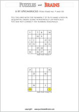 printable 6 by 6 very hard level Numbrix logic IQ puzzles