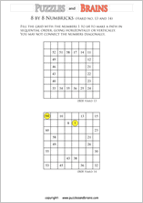 printable 8 by 8 difficult level Numbrix logic IQ puzzles