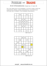 printable 8 by 8 difficult level Numbrix logic IQ puzzles