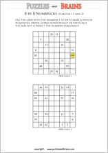 printable 8 by 8 difficult level Numbrix logic IQ puzzles