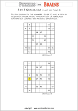 printable 8 by 8 difficult level Numbrix logic IQ puzzles