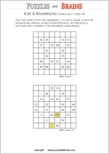 printable 8 by 8 difficult level Numbrix logic IQ puzzles