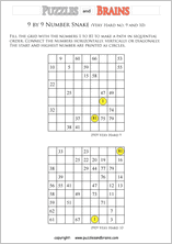 printable very difficult 9 by 9 Hidato Number Snake puzzles for young and old