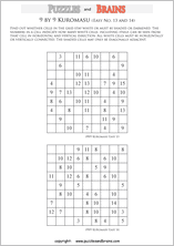 printable easier 9 by 9 Kuromasu logic puzzles for young and old