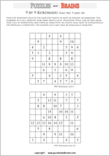 printable easier 9 by 9 Kuromasu logic puzzles for young and old