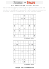 printable difficult level 9 by 9 Kuromasu logic puzzles for young and old