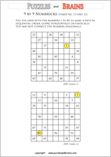 printable 9 by 9 difficult level Numbrix logic IQ puzzles