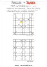 printable 9 by 9 difficult level Numbrix logic IQ puzzles