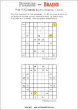 printable 9 by 9 very hard level Numbrix logic IQ puzzles