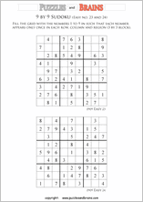 printable easier 9 by 9 Sudoku puzzles
