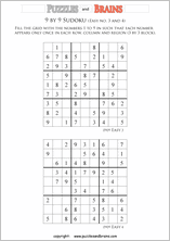 printable easier 9 by 9 Sudoku puzzles