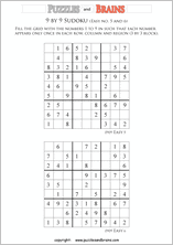 printable easier 9 by 9 Sudoku puzzles
