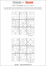 printable easier 9 by 9 Sudoku puzzles
