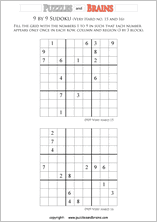 printable very difficult level 9 by 9 Sudoku puzzles