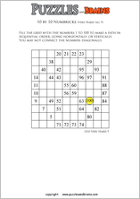 printable 10 by 10 very hard level Numbrix logic IQ puzzles