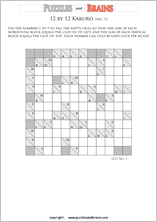 printable 12 by 12 math Kakuro puzzles for young and old math students