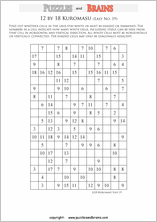 printable easier level 12 by 18 Kuromasu logic puzzles for young and old