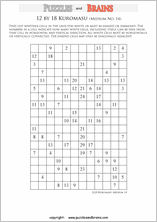 printable medium level 12 by 18 Kuromasu logic puzzles for young and old
