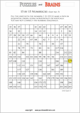 printable easier 15 by 15 Numbrix Number Snake puzzles for young and old