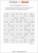 printable 15 by 15 difficult level Numbrix logic IQ puzzles