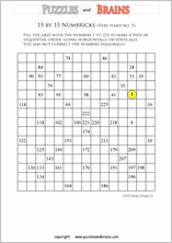 printable 15 by 15 very hard level Numbrix logic IQ puzzles